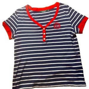 LAUREN by RALPH LAUREN NWOT Red White Blue Short Sleeve Shirt - Size M